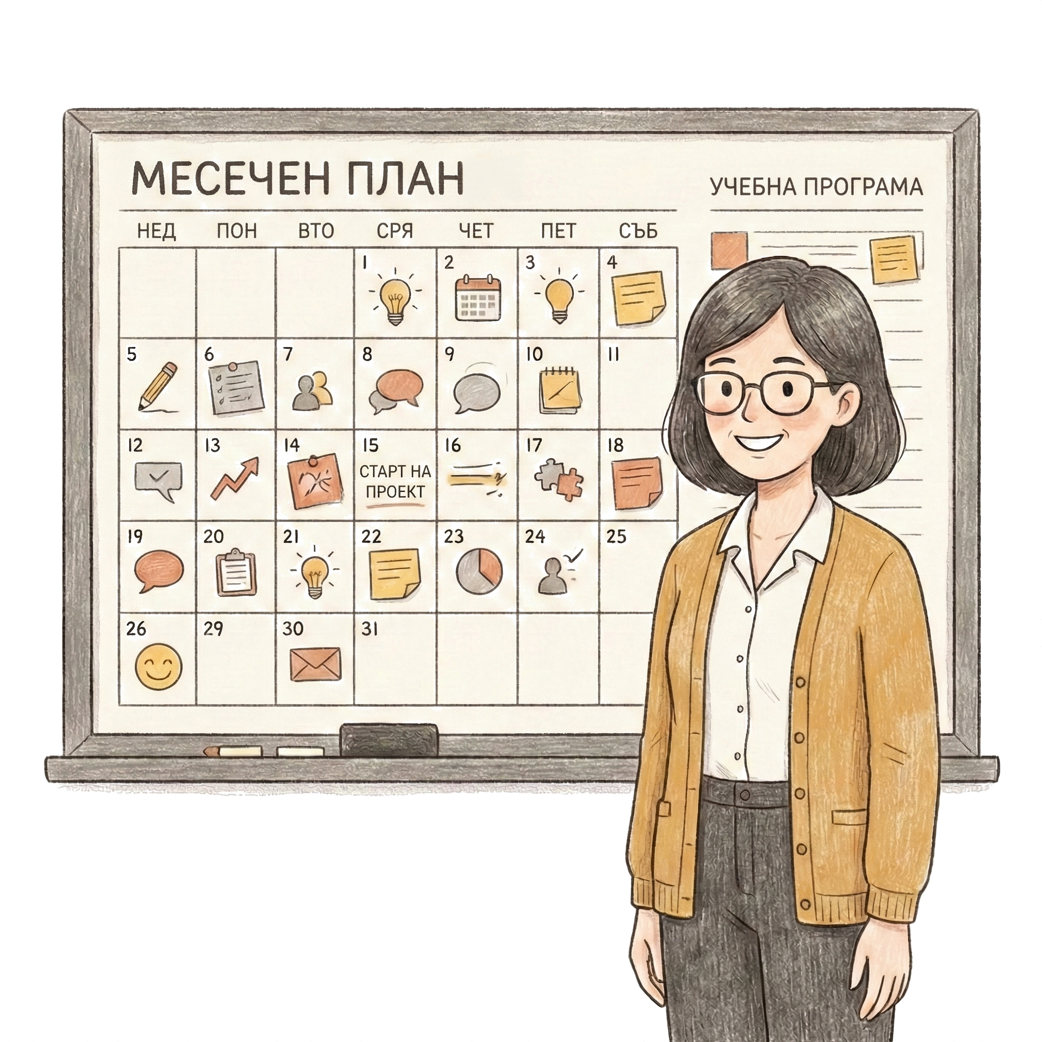 Smiling teacher with calendar